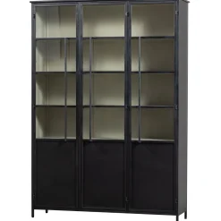 Vitrine Metallschrank Exhibit XL 3-türig Industrial Metall Glas Schwarz-BePureHome Discount