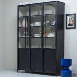 Vitrine Metallschrank Exhibit XL 3-türig Industrial Metall Glas Schwarz-BePureHome Discount