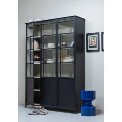 Vitrine Metallschrank Exhibit XL 3-türig Industrial Metall Glas Schwarz-BePureHome Discount