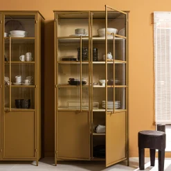 Vitrine Metallschrank Exhibit XL 2-türig Industrial Honiggelb 200-BePureHome New