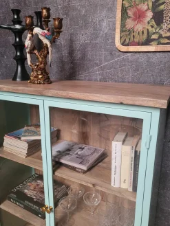 Vitrine Provence Vintage Metallkorpus Holz Azure 130-Vintagehaus New