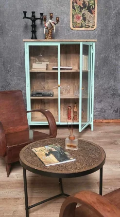 Vitrine Provence Vintage Metallkorpus Holz Azure 130-Vintagehaus New