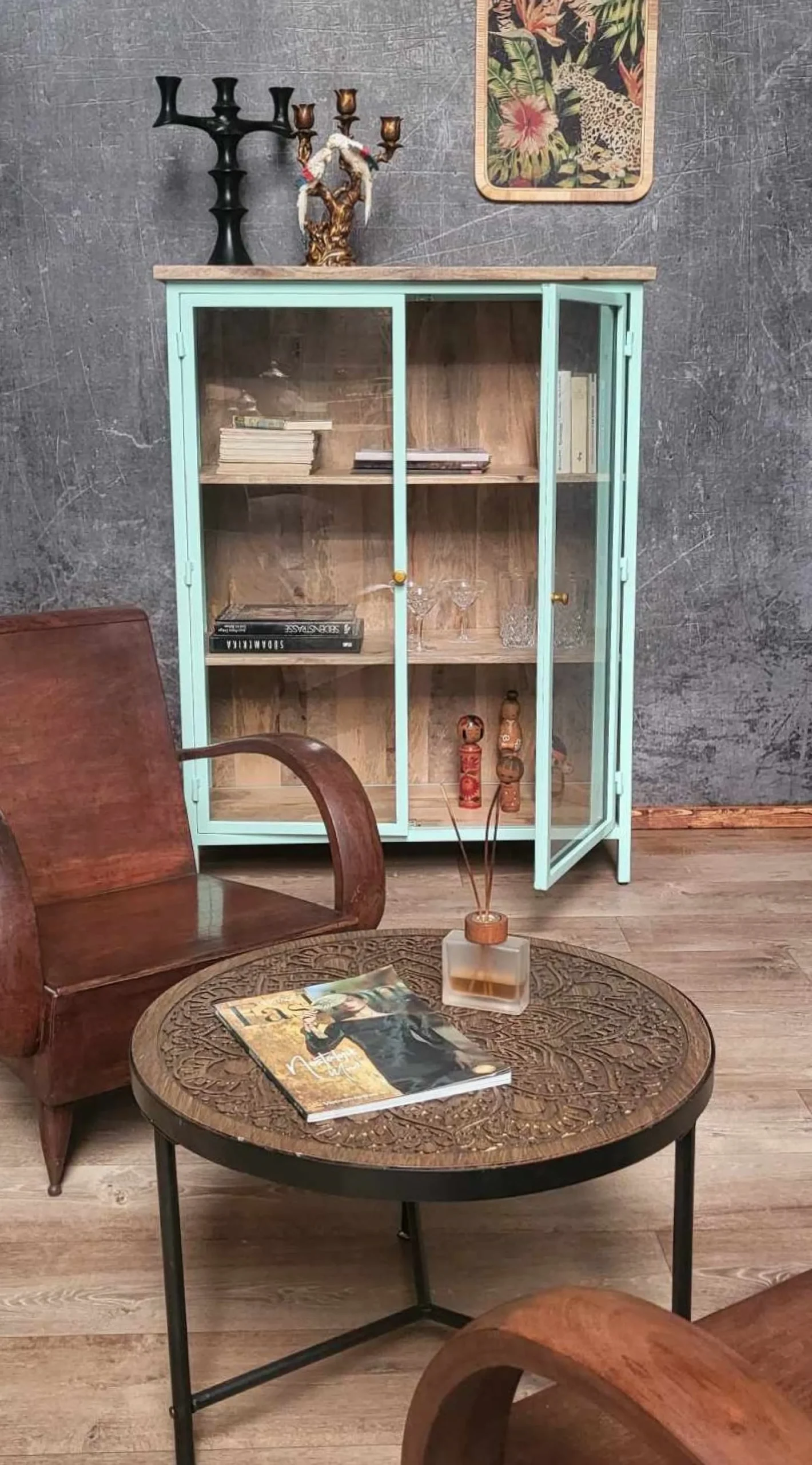 Vitrine Provence Vintage Metallkorpus Holz Azure 130-Vintagehaus New