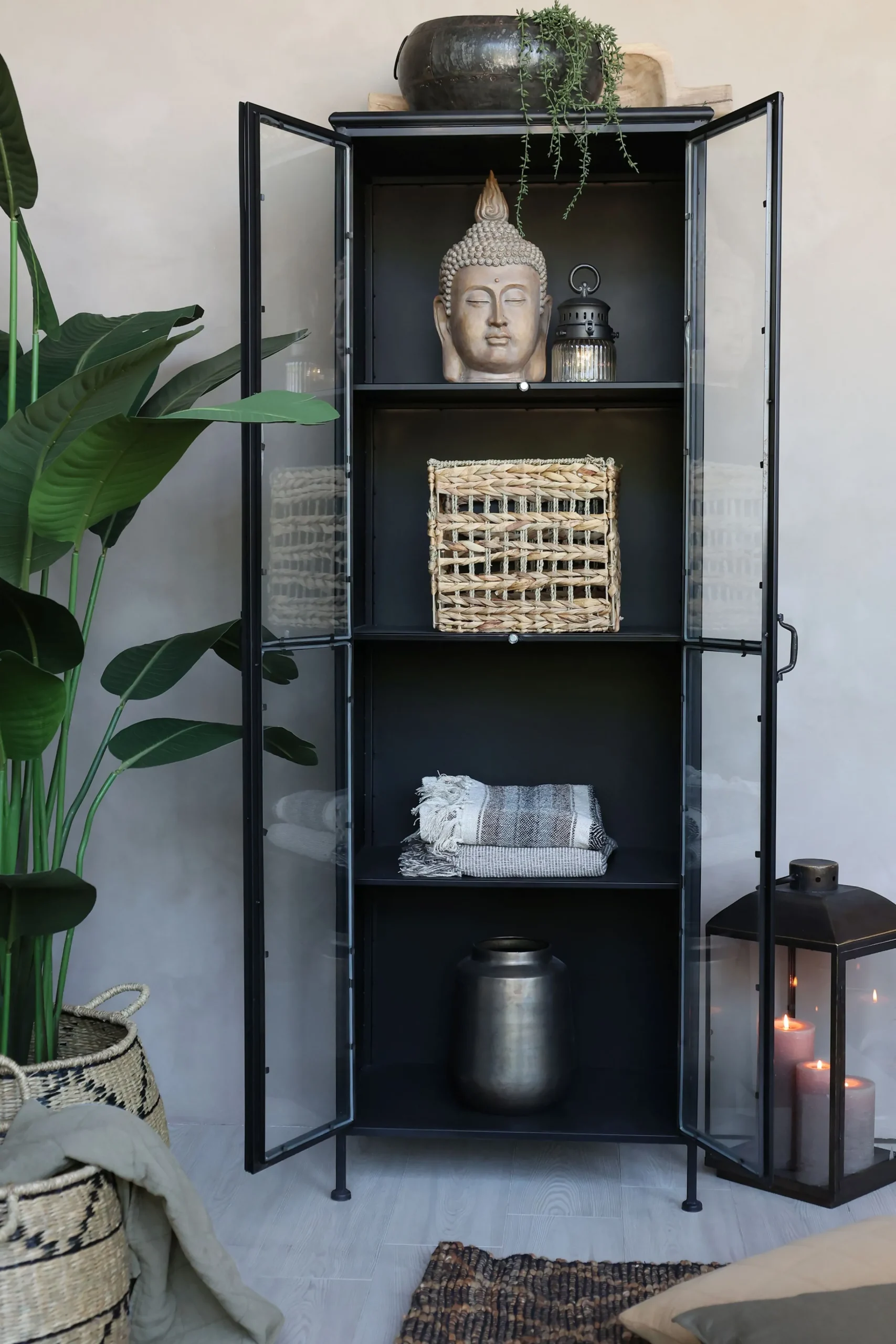 Vitrine Purist Vintage Industrial Metall/Glass Schwarz 180-Chic Antique Discount